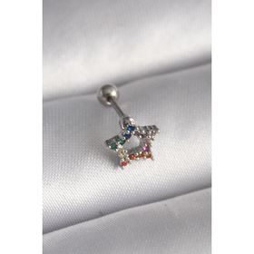 Gümüş Renk Renkli Zirkon Taşlı Yıldız Model Tragus Piercing