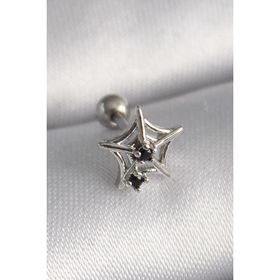 Gümüş Renk Siyah Zirkon Taş Detay Örümcek Ağ Model Tragus Piercing