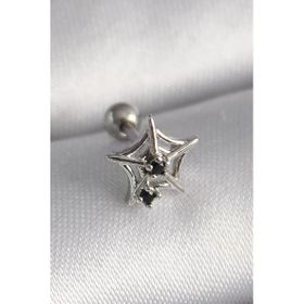 Gümüş Renk Siyah Zirkon Taş Detay Örümcek Ağ Model Tragus Piercing