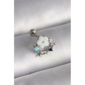Gümüş Renk Zirkon Taş Detay Beyaz Çiçek Model Tragus Piercing