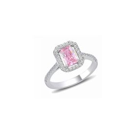 Gümüş Rodyumlu Pırlanta Montürlü Pembe Baget Taşlı Yüzük