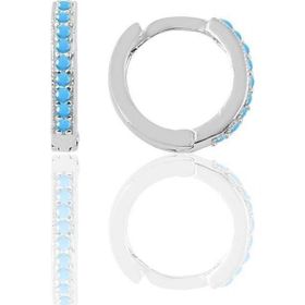 Gümüş Rodyumlu Turkuaz Taşlı 10 mm Halka Küpe Tragus Piercing Helix Kıkırdak Küpesi