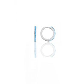 Gümüş Rodyumlu Turkuaz Taşlı 12 mm Halka Küpe