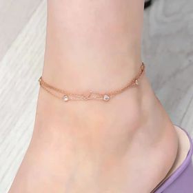 Gümüş Rose Çift Zincirli Kalp Zirkon Taşlı Halhal