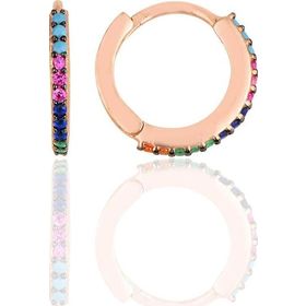 Gümüş Rose Renkli Taşlı 12 mm Halka Küpe