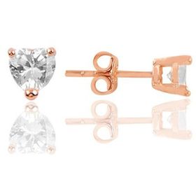 Gümüş Rose Zirkon Taşlı 4 mm Kalp Küpe