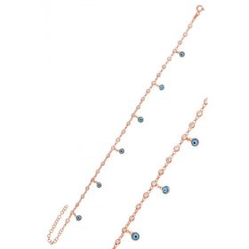 Gümüş Rose Zirkon Taşlı Cam Göz Sallantılı Halhal