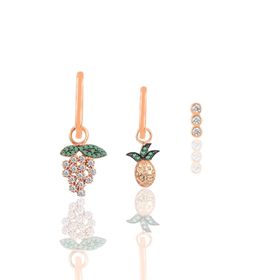 Gümüş Rose Zirkon Taşlı Üzüm Kombin Üçlü Küpe Seti