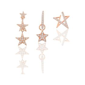 Gümüş Rose Zirkon Taşlı Yıldızlar Kombin Küpe