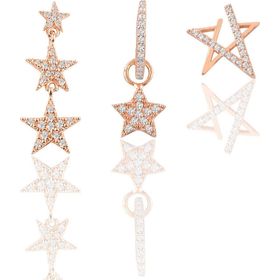Gümüş Rose Zirkon Taşlı Yıldızlar Kombin Küpe