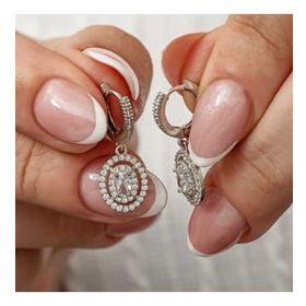 Gümüş Sallantılı Oval Taşlı Küpe