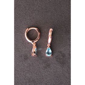 Gümüş Tutkusu TGP0069 Mavi Damla Taşlı Rose Gümüş Küpe