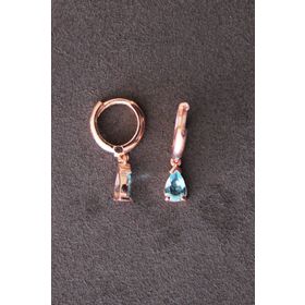 Gümüş Tutkusu TGP0069 Mavi Damla Taşlı Rose Gümüş Küpe