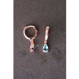 Gümüş Tutkusu TGP0069 Mavi Damla Taşlı Rose Gümüş Küpe