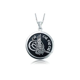 Gümüş Yuvarlak Tuğralı Bayan Kolye