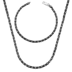 Gumush 4 mm Kral Gümüş Zincir Kolye Bileklik Set