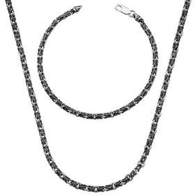 Gumush 4 mm Kral Gümüş Zincir Kolye Bileklik Set
