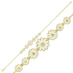 Gumush 925 Ayar Gümüş Gold Sıralı Papatya Kadın Bileklik