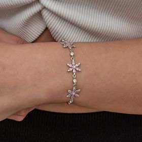 Gumush 925 Ayar Gümüş Pembe Lotus Çiçeği Kadın Bileklik