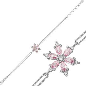 Gumush 925 Ayar Gümüş Pembe Lotus Çiçeği Kadın Bileklik