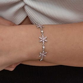 Gumush 925 Ayar Gümüş Pembe Lotus Çiçeği Kadın Bileklik