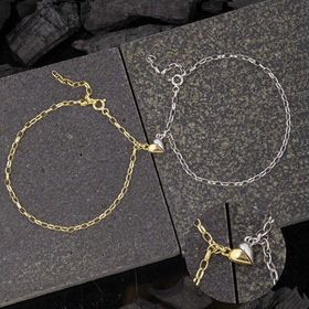 Gumush 925 Ayar Gümüş Rodyum Gold Çift Kalpli Aşk Bileklik