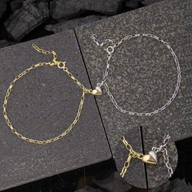 Gumush 925 Ayar Gümüş Rodyum Gold Çift Kalpli Aşk Bileklik