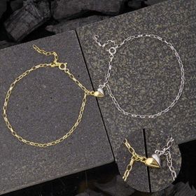 Gumush 925 Ayar Gümüş Rodyum Gold Çift Kalpli Aşk Bileklik