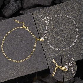 Gumush 925 Ayar Gümüş Rodyum Gold Çift Kalpli Aşk Bileklik