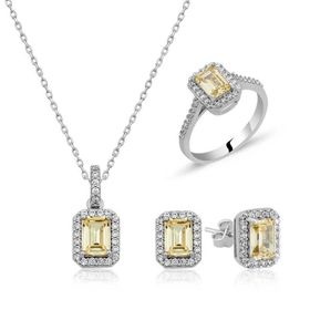 Gumush Baget Sarı Topaz Taşlı Kadın Gümüş Set