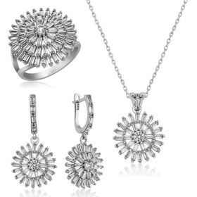 Gumush Baget Taşlı Kadın Gümüş Set