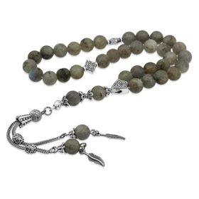 Gumush BD1320145 Doğaltaş Metal Püsküllü Labradorit Taşlı Gümüş Tesbih