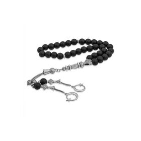 Gumush BD1320160 Doğaltaş Metal Püüsküllü Oniks Mat Taşlı Gümüş Tesbih