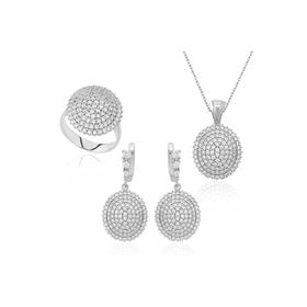 Gumush Beyaz Taşlı Kadın Gümüş Set