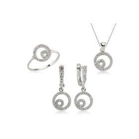 Gumush Beyaz Taşlı Kadın Gümüş Set