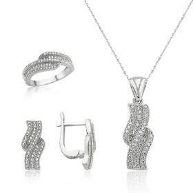 Gumush Beyaz Taşlı Kadın Gümüş Set