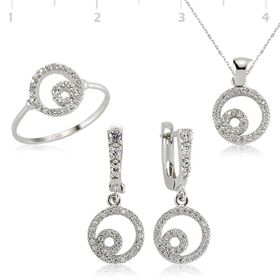 Gumush Beyaz Taşlı Kadın Gümüş Set