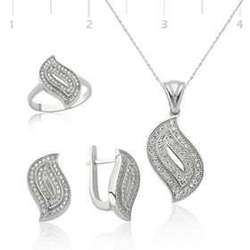 Gumush Beyaz Taşlı Kadın Gümüş Set