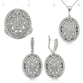 Gumush Beyaz Taşlı Kadın Gümüş Set