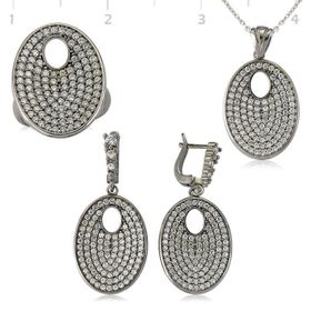 Gumush Beyaz Taşlı Oval Kadın Gümüş Set