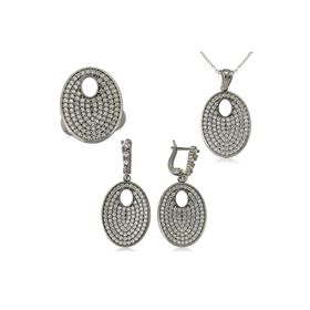 Gumush Beyaz Taşlı Oval Kadın Gümüş Set