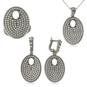 Gumush Beyaz Taşlı Oval Kadın Gümüş Set