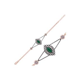 Gumush BR0460159 Rose Mat Yeşil Taşlı Otantik Gümüş Kadın Bileklik
