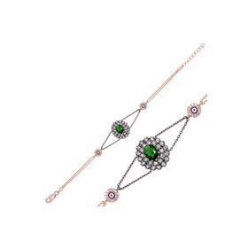 Gumush BR0460159 Rose Mat Yeşil Taşlı Otantik Gümüş Kadın Bileklik