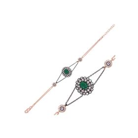 Gumush BR0460159 Rose Mat Yeşil Taşlı Otantik Gümüş Kadın Bileklik