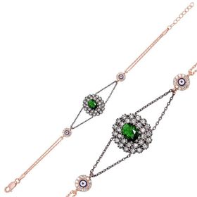 Gumush BR0460159 Rose Mat Yeşil Taşlı Otantik Gümüş Kadın Bileklik