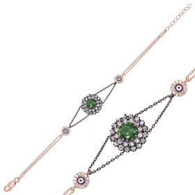 Gumush BR0460159 Rose Mat Yeşil Taşlı Otantik Gümüş Kadın Bileklik