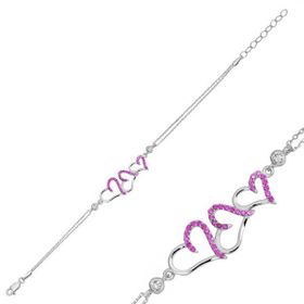 Gumush BR0460435 Pembe Üç Kalpli Gümüş Kadın Bileklik
