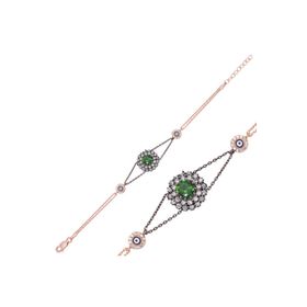 Gumush BR0460467 Yeşil Taşlı Otantik Gümüş Kadın Bileklik