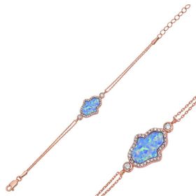 Gumush BR0460539 Rose Mavi Opal Fatma Ana Eli Gümüş Kadın Bileklik